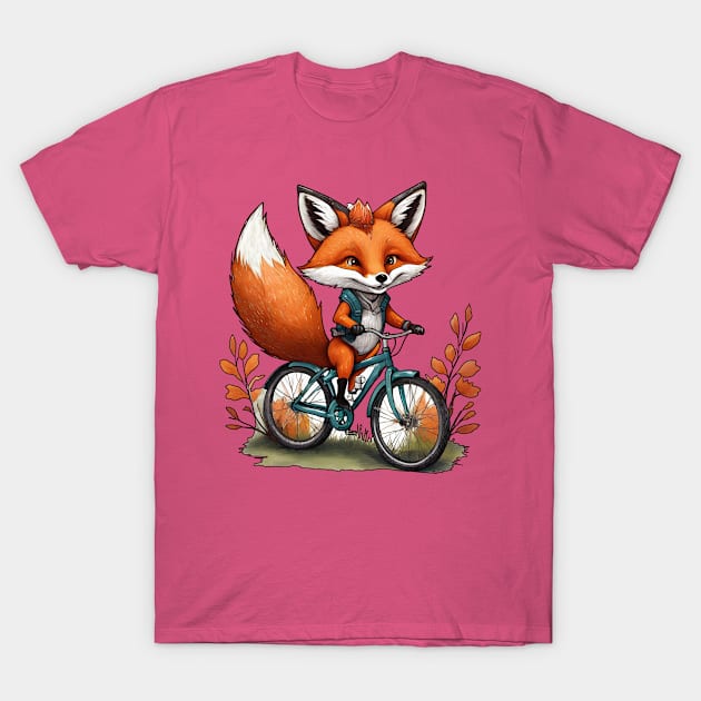 Fox Riding a Bicycle T-Shirt by Smartdoc